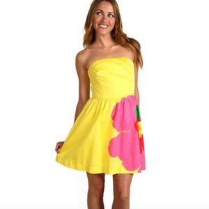 LILLY PULITZER Lottie Dottie Starfruit Yellow Dress Pink Green Flower Size 6